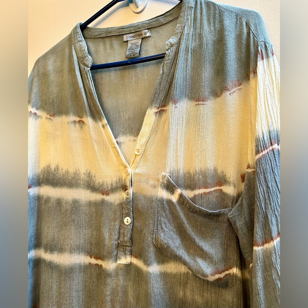 100% Cotton Relaxed Fit Blue Tie Dye Tunic Shirt Dress